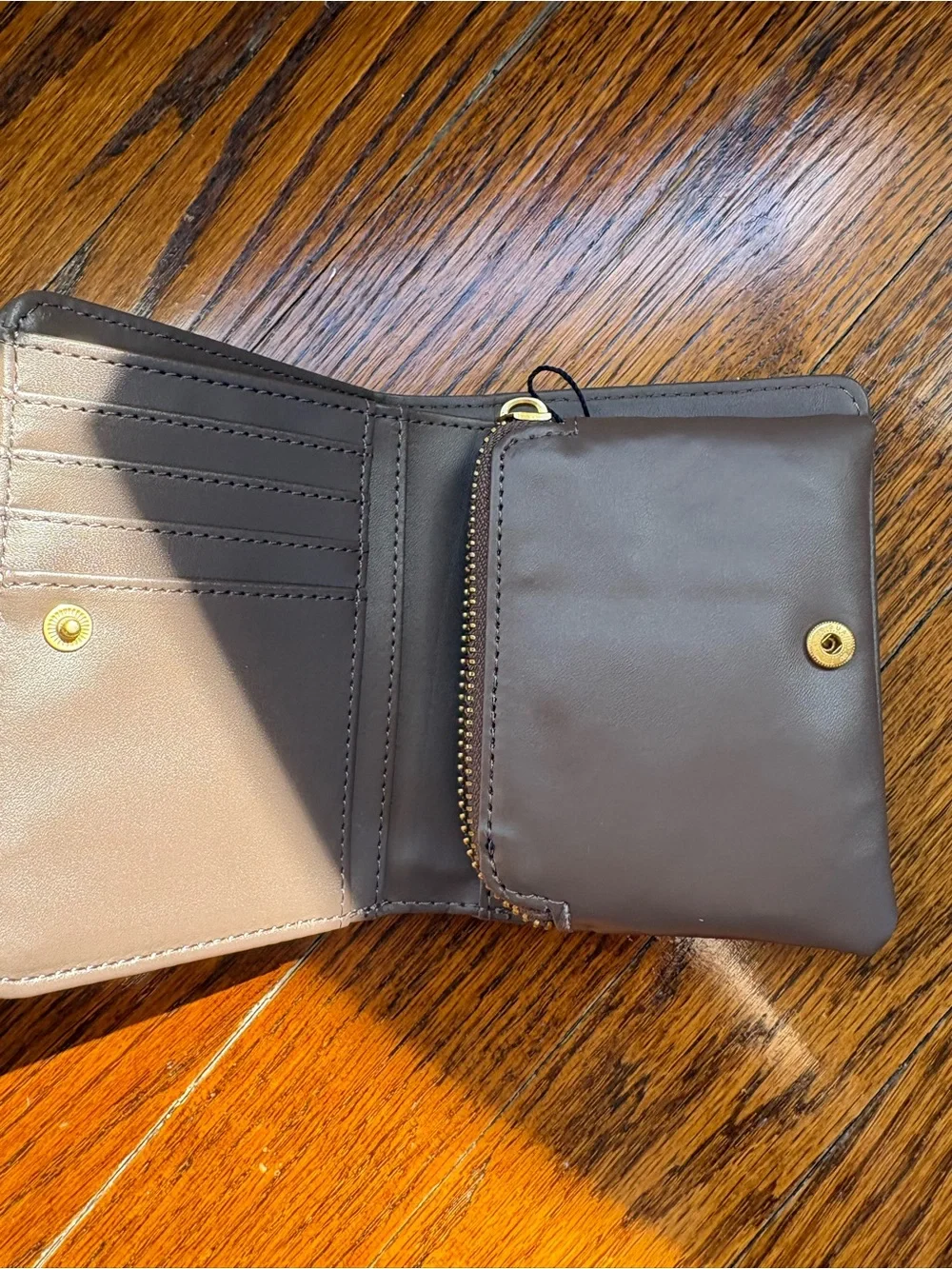 Tahari Gray Pebbled Leather Fold Card Holder with Gold Logo
